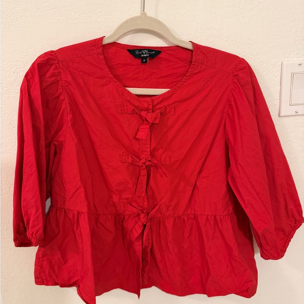 Velvet Heart Red Peplum Tie-Front Blouse